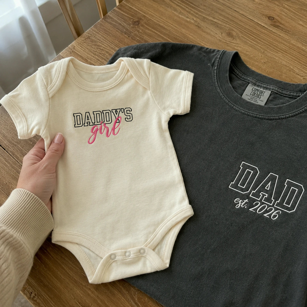 Daddy and Daughter Matching T-Shirt, Baby Onesie or Set - Embroidered Father's Day Gift for New Girl Dad