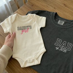 Daddy and Daughter Matching T-Shirt, Baby Onesie or Set - Embroidered Father's Day Gift for New Girl Dad