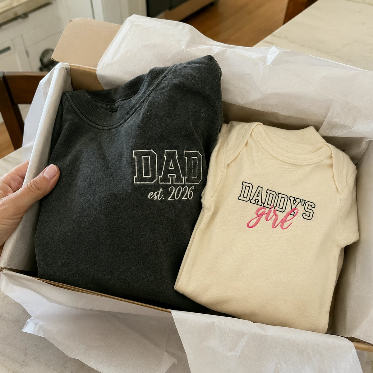 Daddy and Daughter Matching T-Shirt, Baby Onesie or Set - Embroidered Father's Day Gift for New Girl Dad