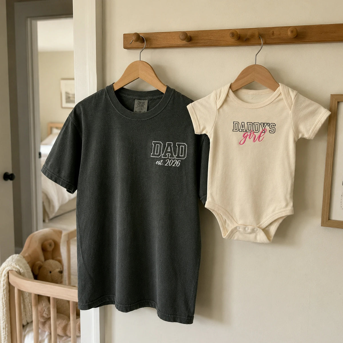 Daddy and Daughter Matching T-Shirt, Baby Onesie or Set - Embroidered Father's Day Gift for New Girl Dad