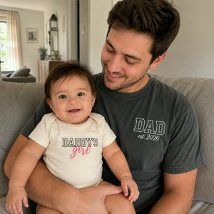 Daddy and Daughter Matching T-Shirt, Baby Onesie or Set - Embroidered Father's Day Gift for New Girl Dad
