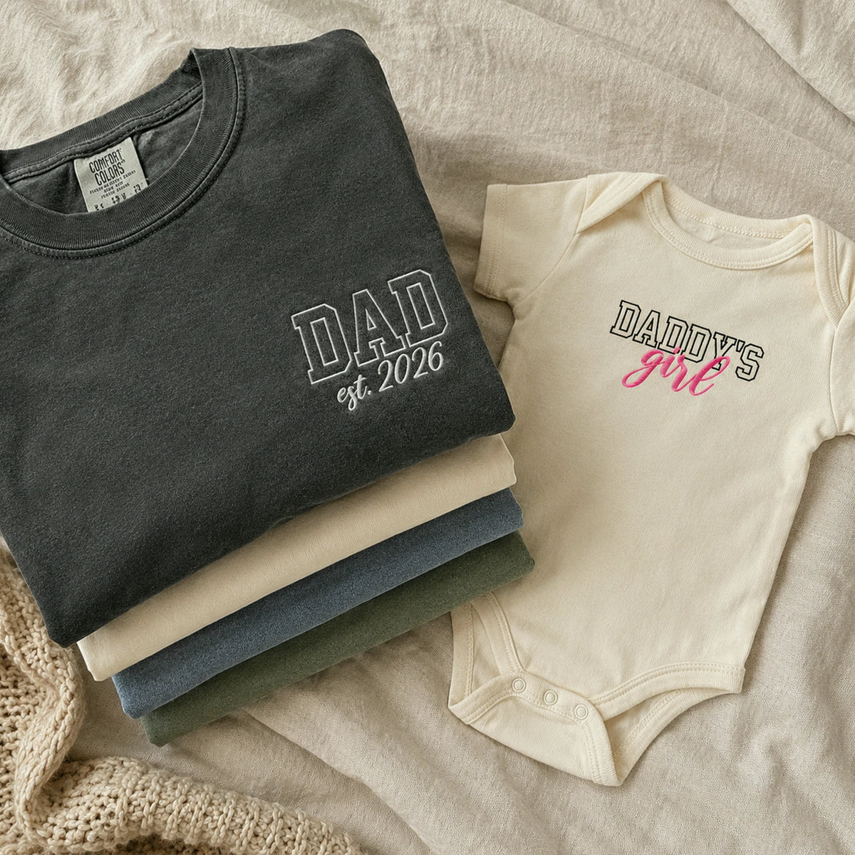 Daddy and Daughter Matching T-Shirt, Baby Onesie or Set - Embroidered Father's Day Gift for New Girl Dad