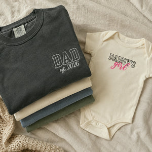 Daddy and Daughter Matching T-Shirt, Baby Onesie or Set - Embroidered Father's Day Gift for New Girl Dad