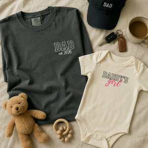 Daddy and Daughter Matching T-Shirt, Baby Onesie or Set - Embroidered Father's Day Gift for New Girl Dad