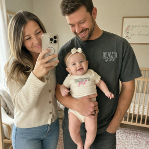 Daddy and Daughter Matching T-Shirt, Baby Onesie or Set - Embroidered Father's Day Gift for New Girl Dad
