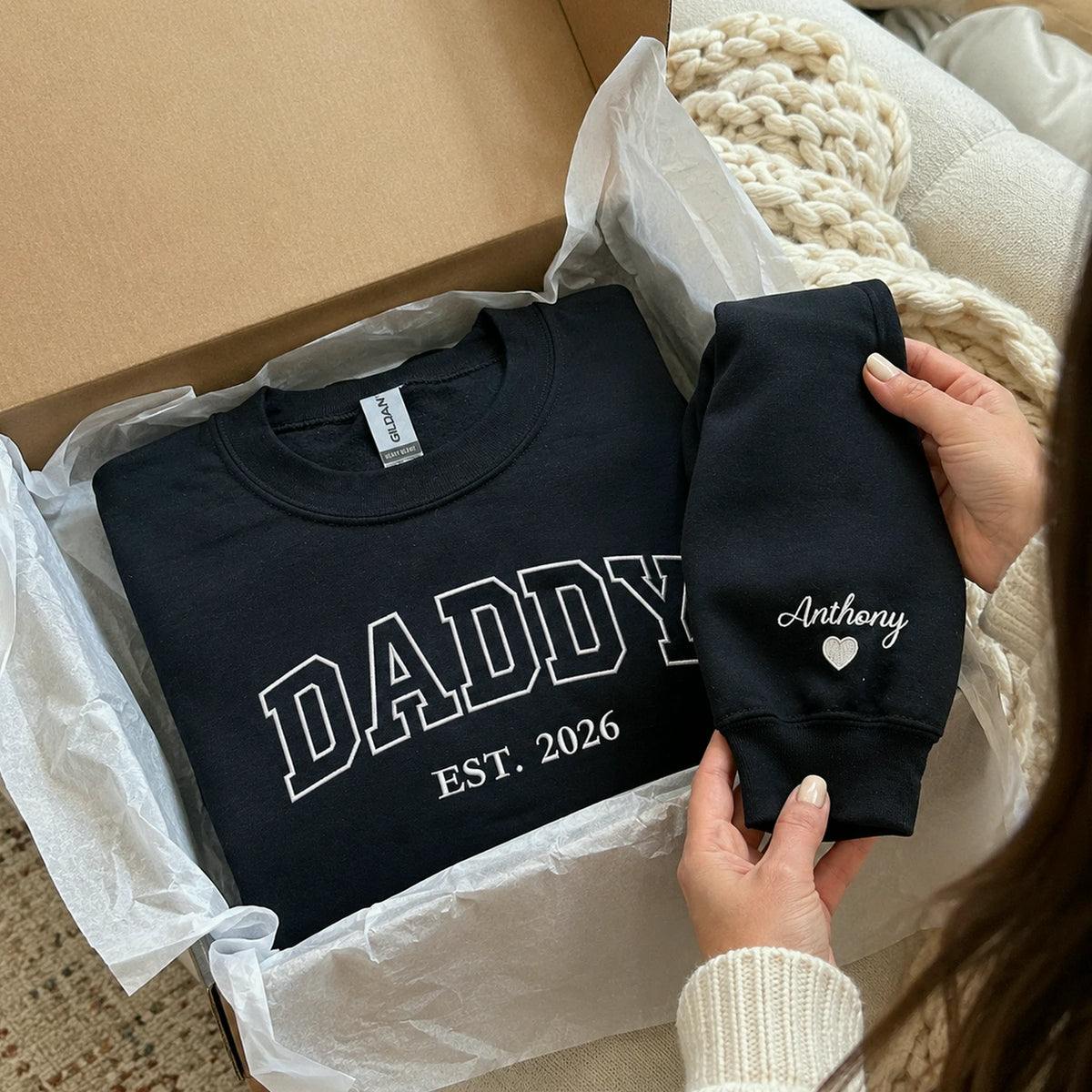 Custom Embroidered Daddy Varsity Est Sweatshirt or Hoodie, Gift for Daddy on Father's Day