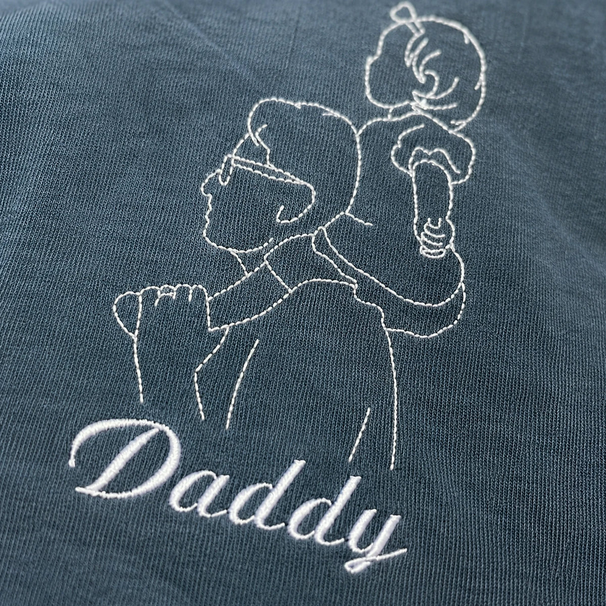 Personalized Daddy Line Art T-Shirt with Custom Embroidered Photo Outline Gift for Father's Day, Gift from Wife