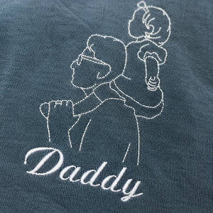 Personalized Daddy Line Art T-Shirt with Custom Embroidered Photo Outline Gift for Father's Day, Gift from Wife