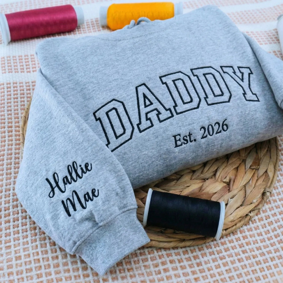 Custom Daddy Est 2026 or Any Year Sweatshirt Hoodie - Embroidered Minimalist Gift for Father's Day Birthday