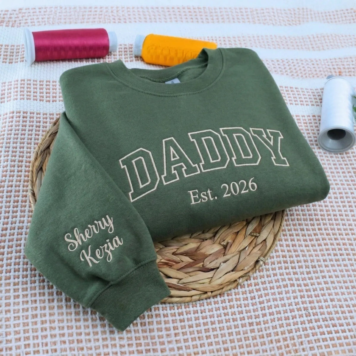 Custom Daddy Est 2026 or Any Year Sweatshirt Hoodie - Embroidered Minimalist Gift for Father's Day Birthday
