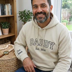 Custom Daddy Est 2026 or Any Year Sweatshirt Hoodie - Embroidered Minimalist Gift for Father's Day Birthday