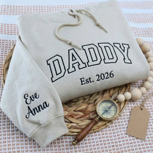 Custom Daddy Est 2026 or Any Year Sweatshirt Hoodie - Embroidered Minimalist Gift for Father's Day Birthday