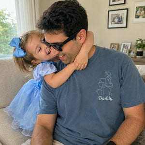 Personalized Daddy Line Art T-Shirt with Custom Embroidered Photo Outline Gift for Father's Day, Gift from Wife