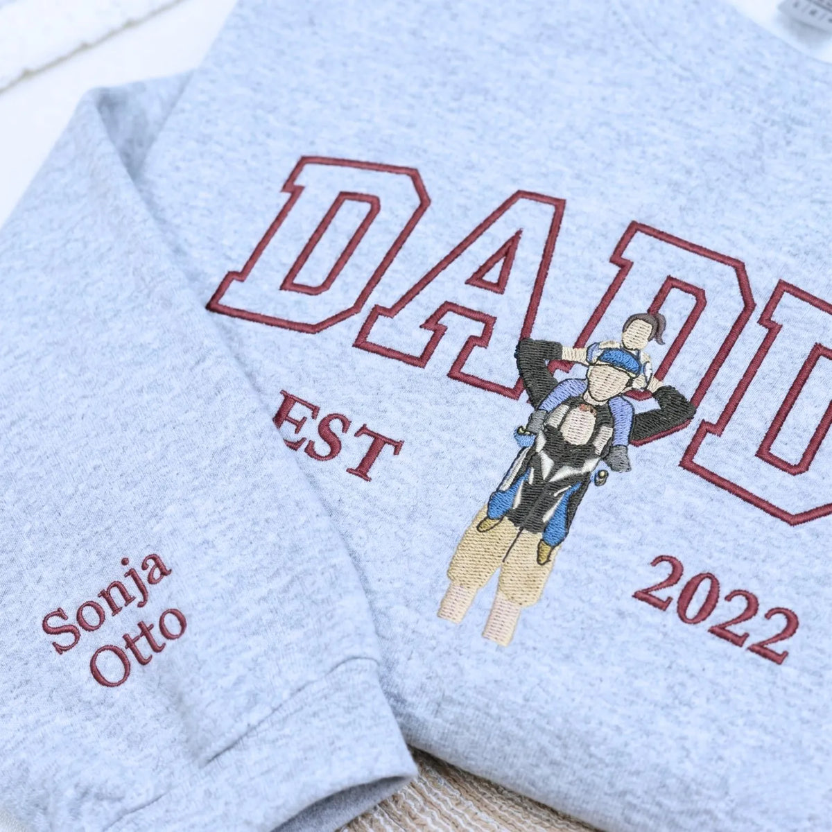 custom embroidered daddy sweatshirt with kids photo portrait gift for father's day