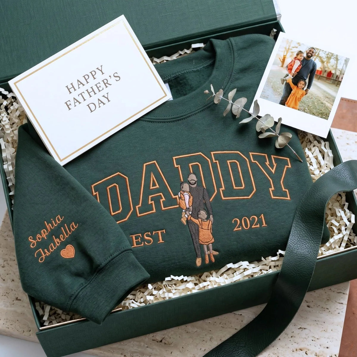 custom embroidered daddy sweatshirt with kids photo portrait gift for father's day