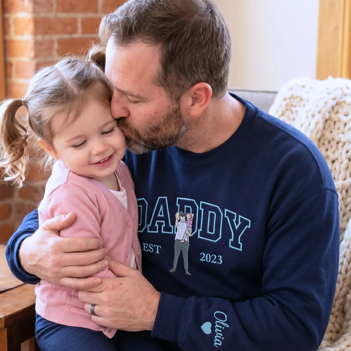 custom embroidered daddy sweatshirt with kids photo portrait gift for father's day