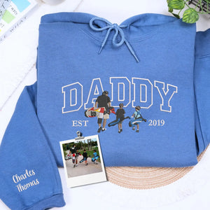 custom embroidered daddy sweatshirt with kids photo portrait gift for father's day