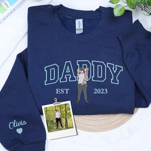 custom embroidered daddy sweatshirt with kids photo portrait gift for father's day