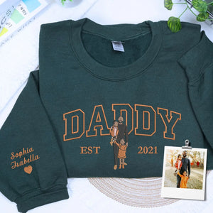 custom embroidered daddy sweatshirt with kids photo portrait gift for father's day
