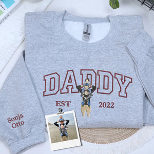 custom embroidered daddy sweatshirt with kids photo portrait gift for father's day