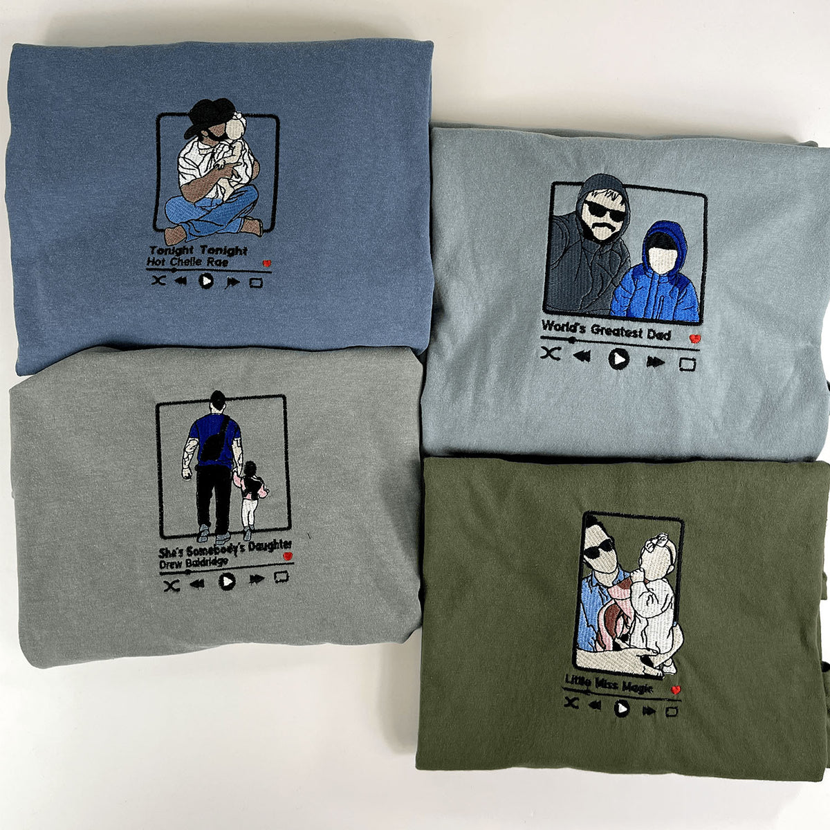 Dad and Son T-shirt Sweatshirt or Hoodie with Embroidered Photo Portrait, Gift for Father's Day, New Dad Birthday