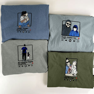 Dad and Son T-Shirt with Embroidered Photo Portrait, Gift for Father's Day, New Dad Birthday