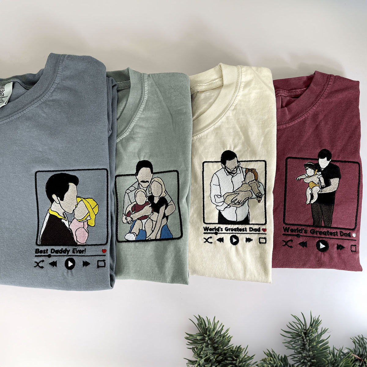 Dad and Son T-shirt Sweatshirt or Hoodie with Embroidered Photo Portrait, Gift for Father's Day, New Dad Birthday