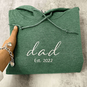 Dad Sweater, Custom Hoodie for Dads with Name of Child, Daddy EST 2024 Crewneck Embroidered