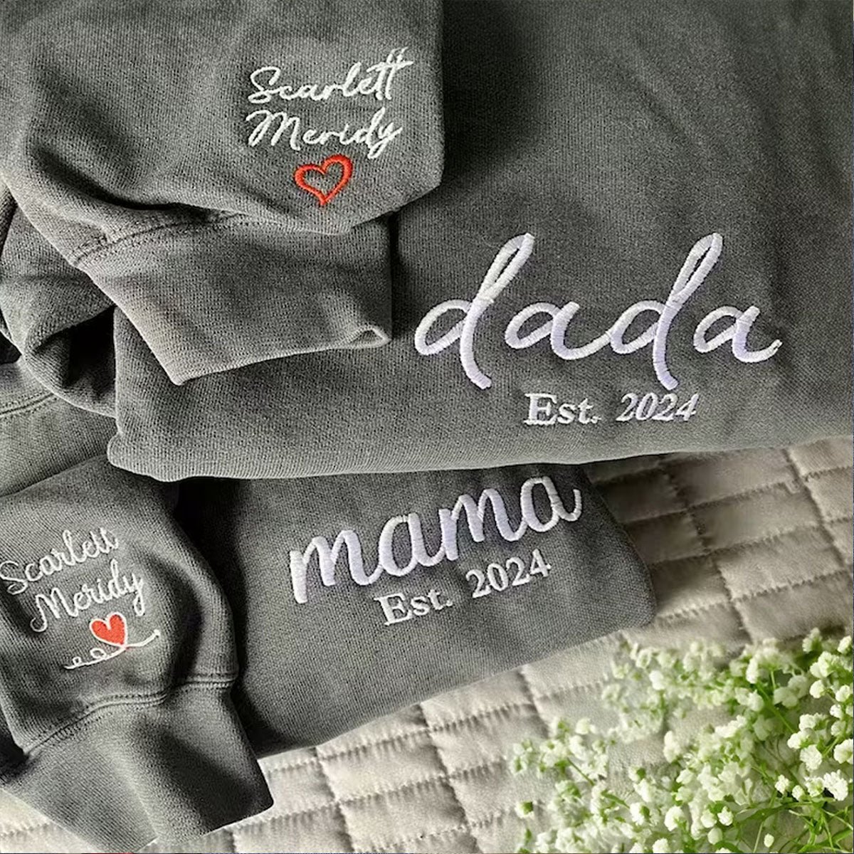 Comfort Color® Embroidered Mom Dad Sweatshirt with Kids Name