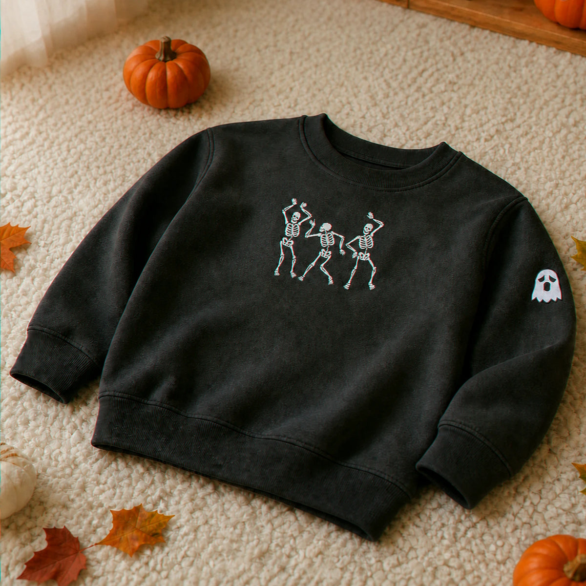 Personalized Toddler Halloween Sweatshirt for Preschool Parade - Embroidered Dancing Skeleton Pullover