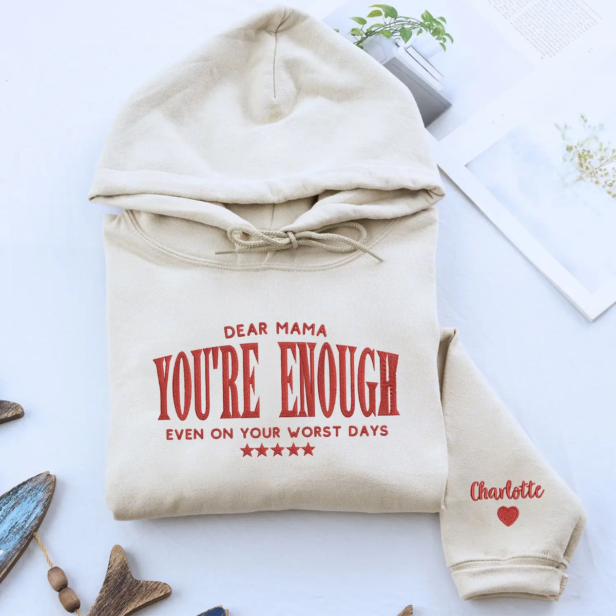 Dear mama you're enough embroidered sweatshirt gift for tired mom cozy encouragement hoodie