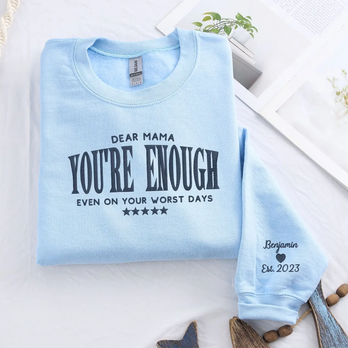 Dear mama you're enough embroidered sweatshirt gift for tired mom cozy encouragement hoodie