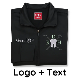 Custom embroidered dental hygienist jacket with name and RDH title