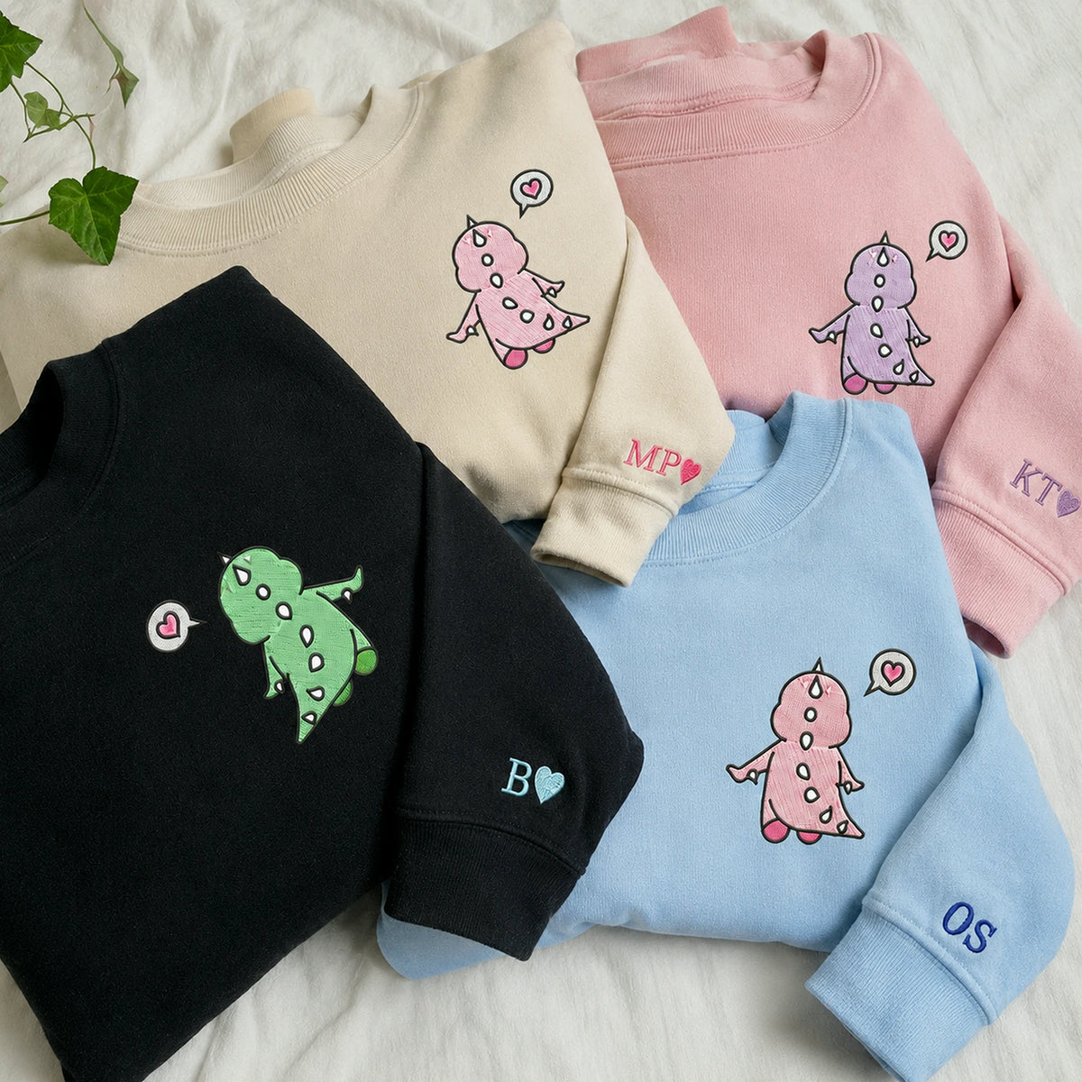 Matching Dinosaur Hoodies for Couples, Custom Name Sleeve Embroidered Gift