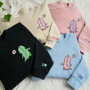 Matching Dinosaur Hoodies for Couples, Custom Name Sleeve Embroidered Gift