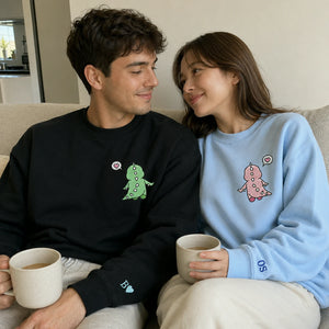 Matching Dinosaur Hoodies for Couples, Custom Name Sleeve Embroidered Gift