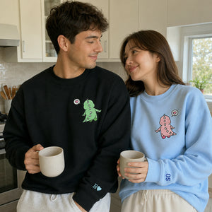 Matching Dinosaur Hoodies for Couples, Custom Name Sleeve Embroidered Gift