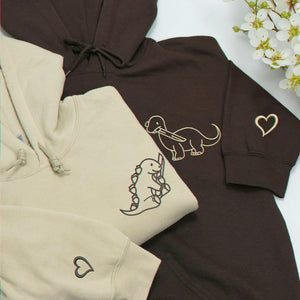 Embroidered Knife Dinosaur Matching Couple Hoodies - Boyfriend Girlfriend Gift