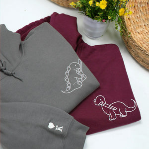 Embroidered Knife Dinosaur Matching Couple Hoodies - Boyfriend Girlfriend Gift