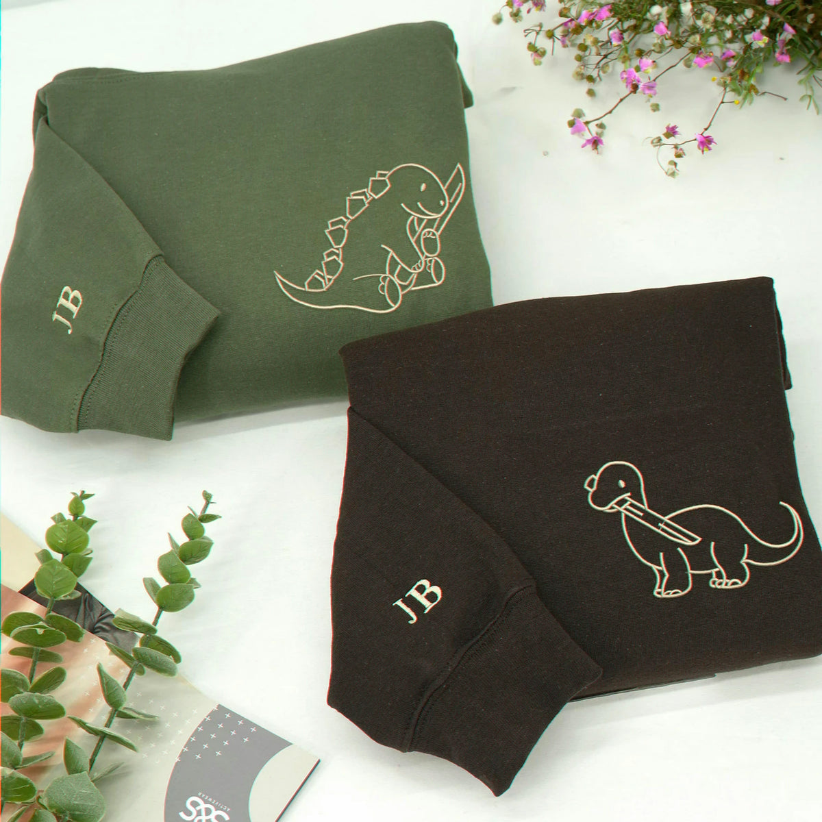 Embroidered Knife Dinosaur Matching Couple Hoodies - Boyfriend Girlfriend Gift