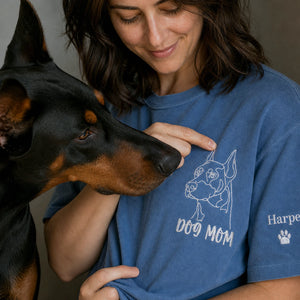 Custom Doberman Outline T-Shirt - Minimalist Embroidered Pet Photo Line Art Tee & Name for Dog Parent