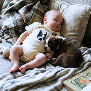 Protected by Dog Onesie, Custom Pet Portrait Embroidered Baby Bodysuit Onesie