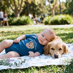 Custom Embroidered Baby Bodysuit Onesie with Pet Photo, Name - New Best Friend