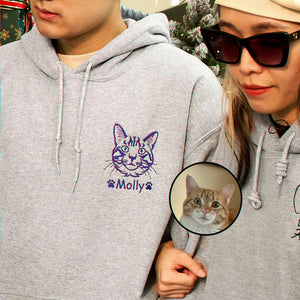 Matching Couple Pet Portrait Sweatshirts, Custom Embroidered Dog Cat Lover Gift