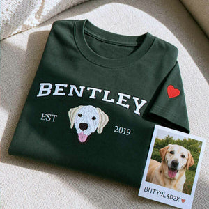 Custom Dog Portrait T-shirt for Birthday Boyfriend - Embroidered Pet Photo Tee & Name - Gift for Him