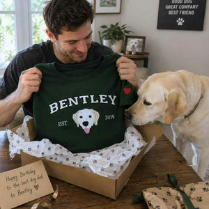 Custom Dog Portrait T-shirt for Birthday Boyfriend - Embroidered Pet Photo Tee & Name - Gift for Him