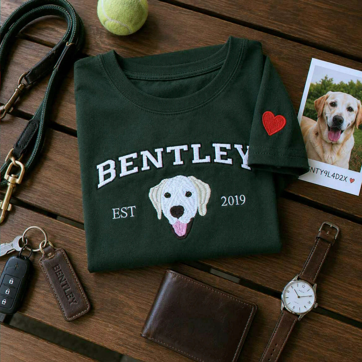 Custom Dog Portrait T-shirt for Birthday Boyfriend - Embroidered Pet Photo Tee & Name - Gift for Him