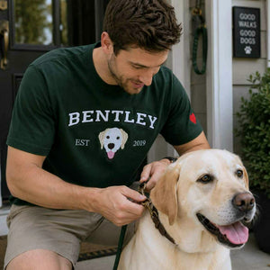 Custom Dog Portrait T-shirt for Birthday Boyfriend - Embroidered Pet Photo Tee & Name - Gift for Him