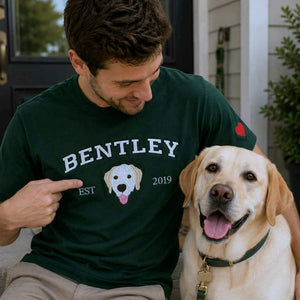 Custom Dog Portrait T-shirt for Birthday Boyfriend - Embroidered Pet Photo Tee & Name - Gift for Him