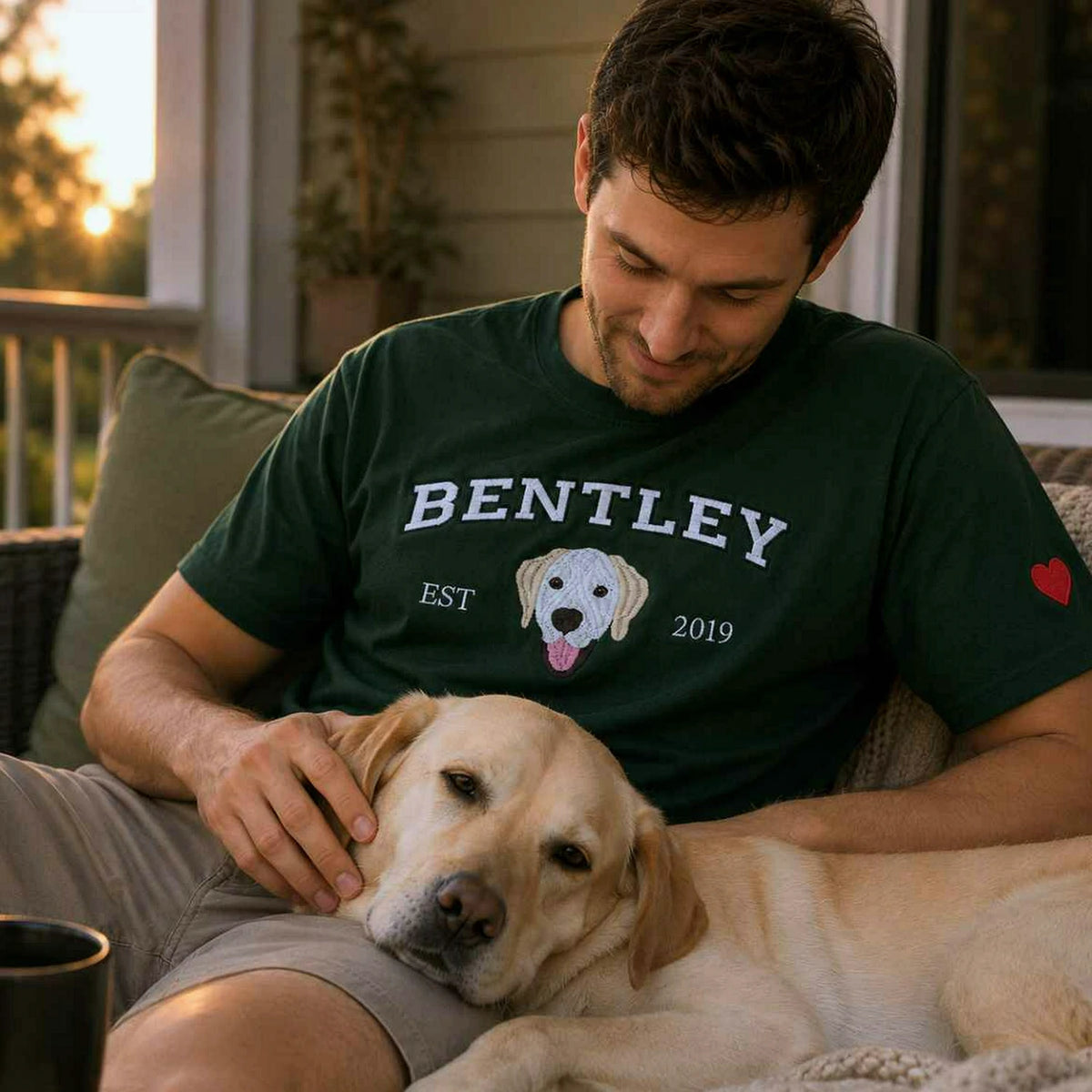 Custom Dog Portrait T-shirt for Birthday Boyfriend - Embroidered Pet Photo Tee & Name - Gift for Him